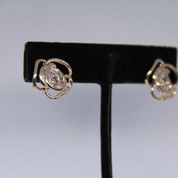 Rose Rhinestone & Gold studs - Picture 2 of 3